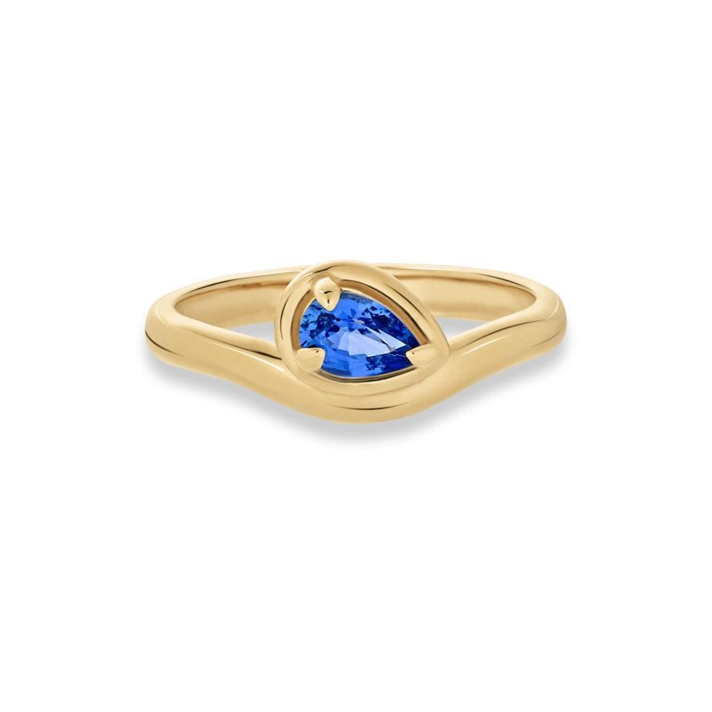 Stone and Strand 10K Yellow Gold Blue Sapphire Raindrop Merge Ring Front Image