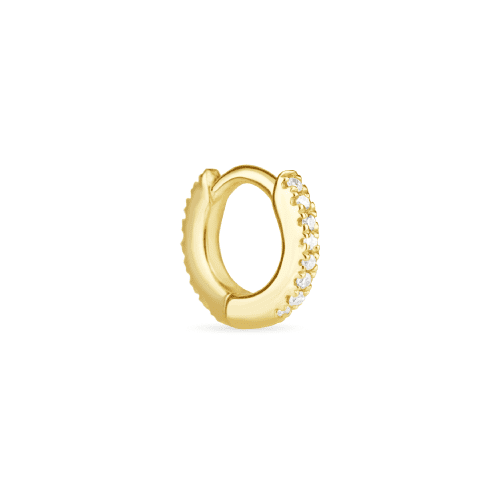 Stone and Strand 10K Yellow Gold Second Hole Teeny White Diamond Pave Eternity Huggie Side Image