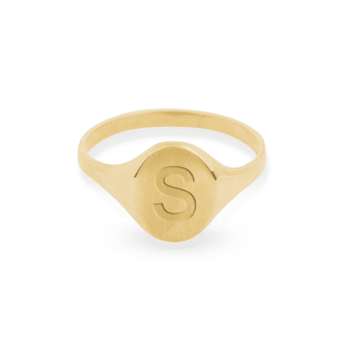 Stone and Strand 14K Yellow Gold Signet Ring Front Engraved Image