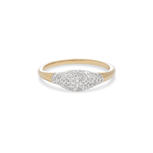 Stone and Strand 10K Yellow Gold Fine Sparkle Mini Signet Diamond Ring Front Image