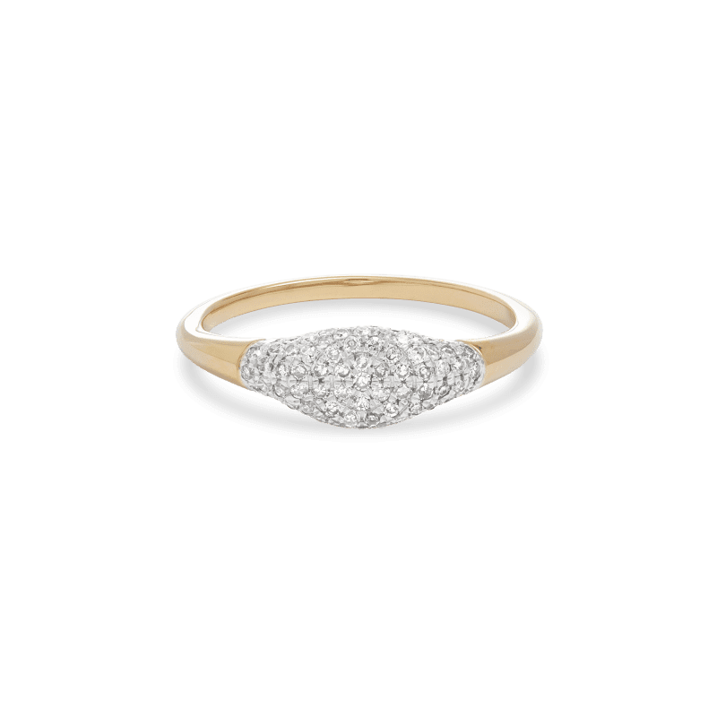 Stone and Strand 10K Yellow Gold Fine Sparkle Mini Signet Diamond Ring Front Image