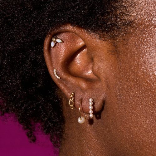 STACKED PEARL STUDS FULL LOOK