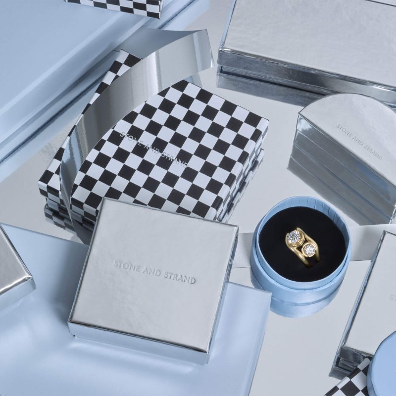 STONE AND STRAND GIFT BOXES WITH LAB CREATED DIAMOND BONBON MERGE RINGS