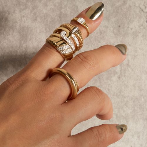 STONE AND STRAND GOLD RING STACK