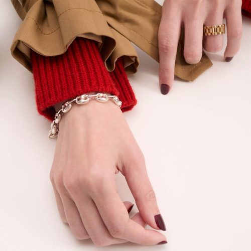 STONE AND STRAND SILVER BRACELET AND GOLD RING