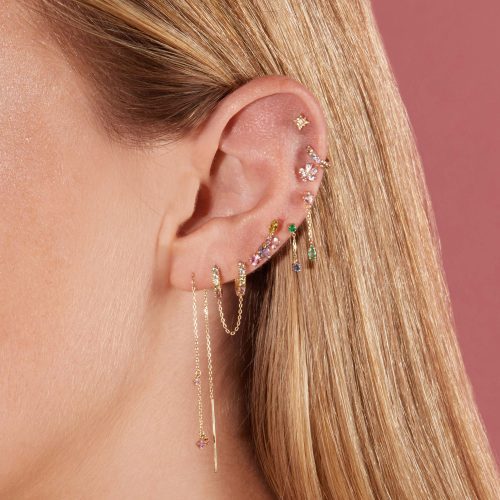 STRAWBERRY SUNSET THREADER EARRING FULL LOOK 2