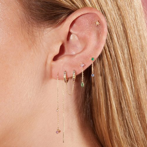 STRAWBERRY SUNSET THREADER EARRING FULL LOOK