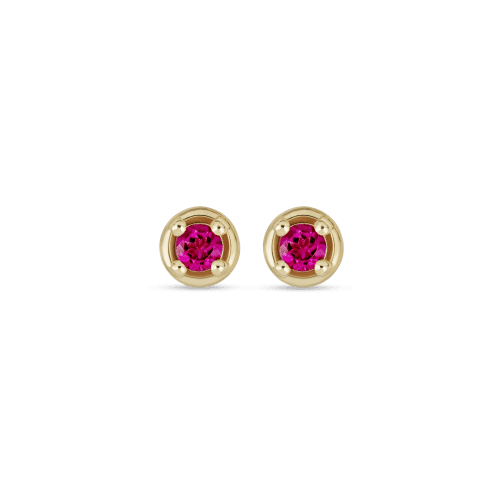 Stone and Strand 10K Yellow Gold Small Birthstone Bonbon Studs with Pink Topaz Front Image