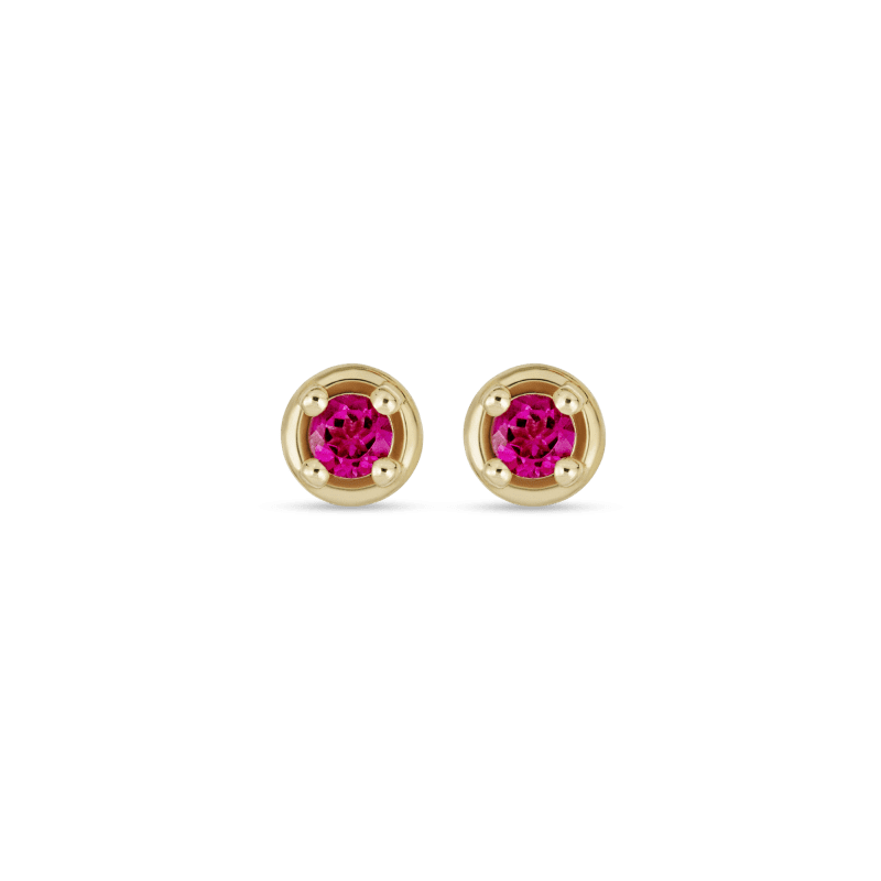 Stone and Strand 10K Yellow Gold Small Birthstone Bonbon Studs with Pink Topaz Front Image