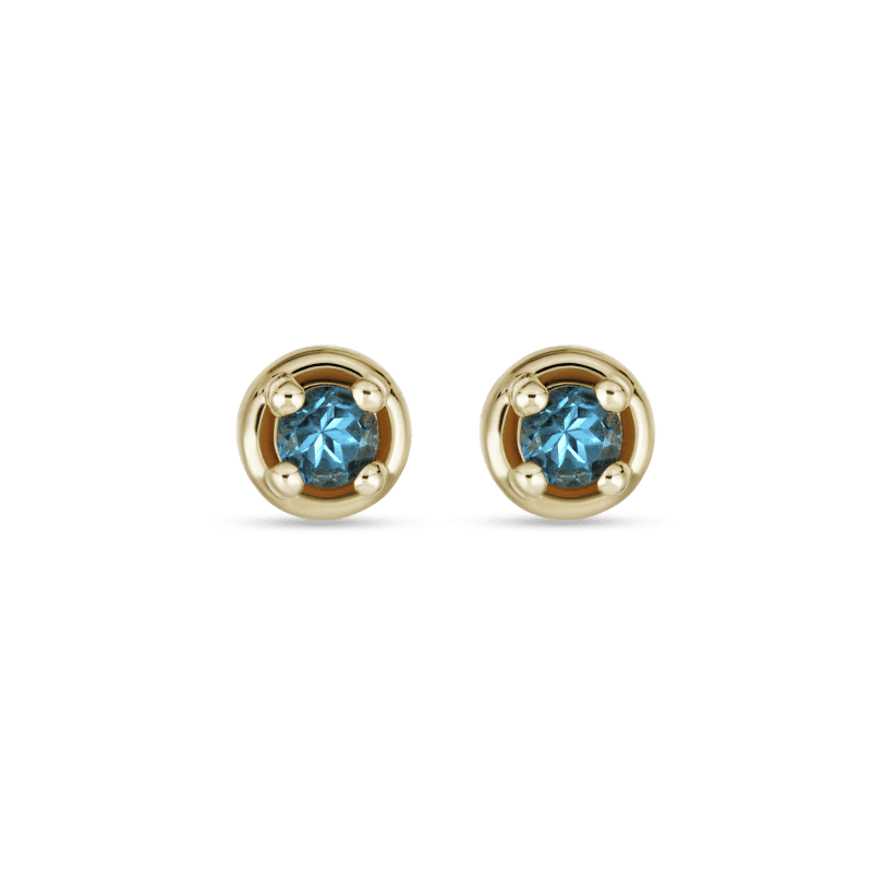 Stone and Strand 10K Yellow Gold Small Birthstone Bonbon Studs with Blue Topaz Front Image