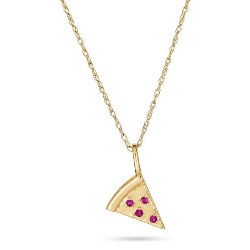 Stone and Strand 10K Yellow Gold Take A Pizza My Heart Necklace with Ruby Close Up Image