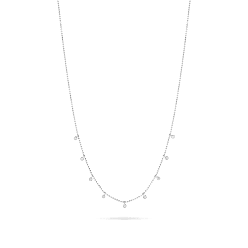 Stone and Strand 14K White Gold Teeny Dangling Diamond Bead Chain Necklace Front Image