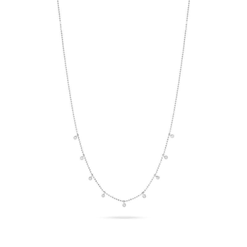 Stone and Strand 14K White Gold Teeny Dangling Diamond Bead Chain Necklace Front Image