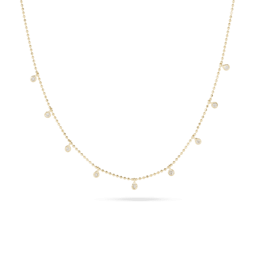 Stone and Strand 14K Yellow Gold Teeny Dangling Diamond Bead Chain Necklace Close Up Image