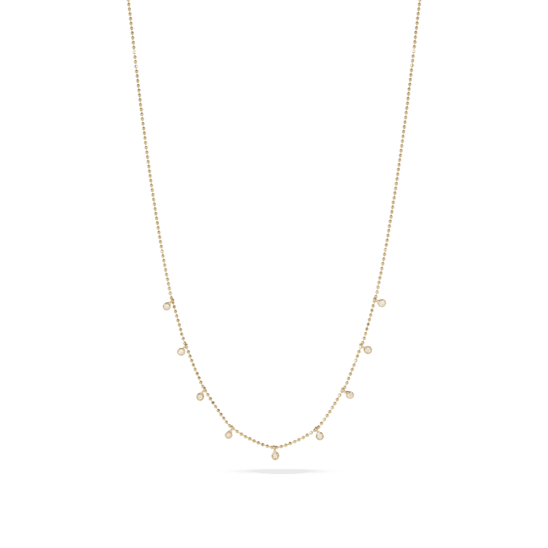 TEENY DANGLING DIAMOND BEAD CHAIN NECKLACE FRONT 2