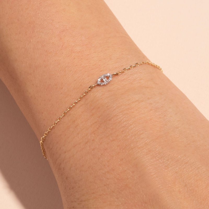 TEENY DIAMOND EVIL EYE BRACELET ON BODY