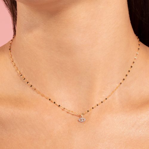 TEENY DIAMOND EVIL EYE CHOKER ON BODY