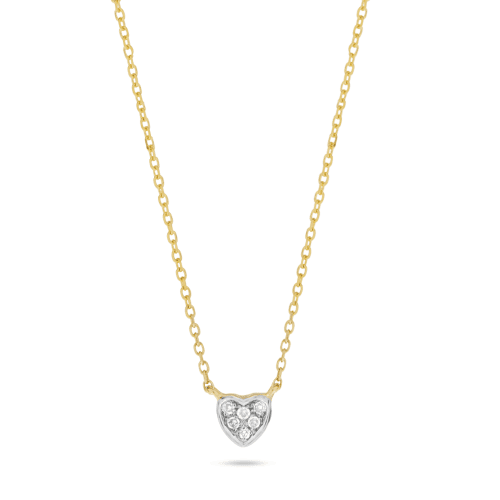 Stone and Strand 14K Yellow Gold Teeny Pave Heart Necklace Close Up Image