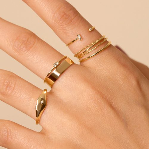 THREE DIAMOND OPEN CUFF RING ON BODY 2