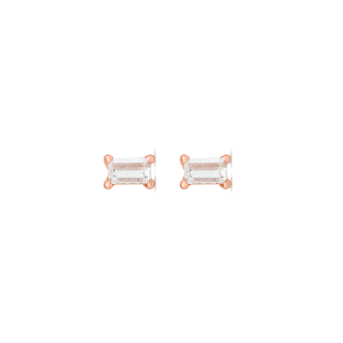 TINY BAGUETTE DIAMOND STUD FRONT PAIR ROSE