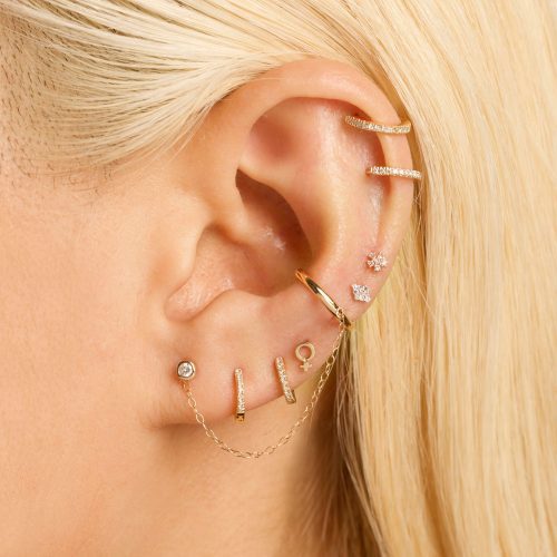 TINY DIAMOND AND EAR CUFF CHAIN EARRING WEAR IT WITH