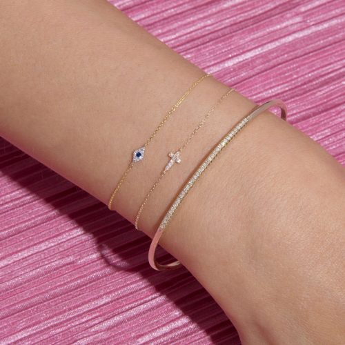 TINY DIAMOND CROSS BRACELET FULL LOOK