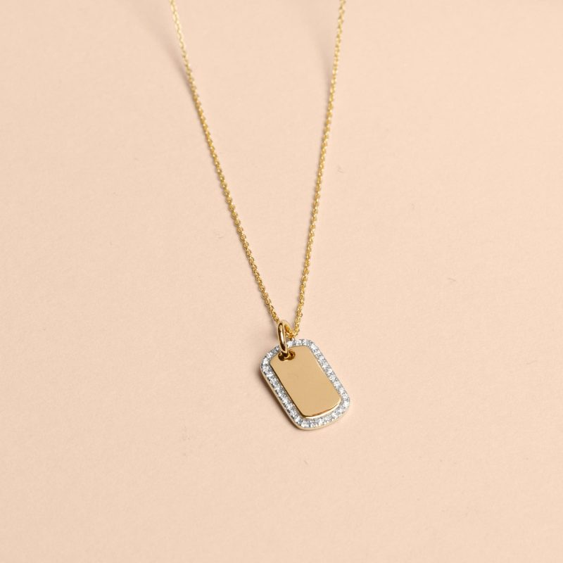 TINY DIAMOND DOG TAG NECKLACE EDITORIAL