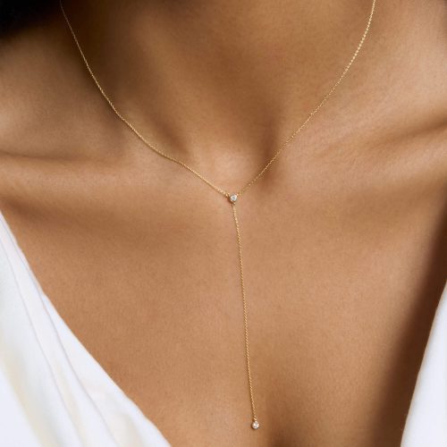 TINY DIAMOND LARIAT NECKLACE ON BODY