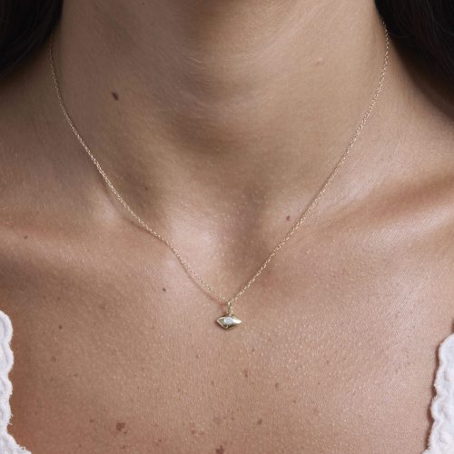 TINY EVIL EYE DIAMOND NECKLACE ON BODY