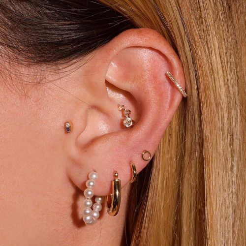 TINY OPEN CIRCLE STUD EARRING FULL LOOK