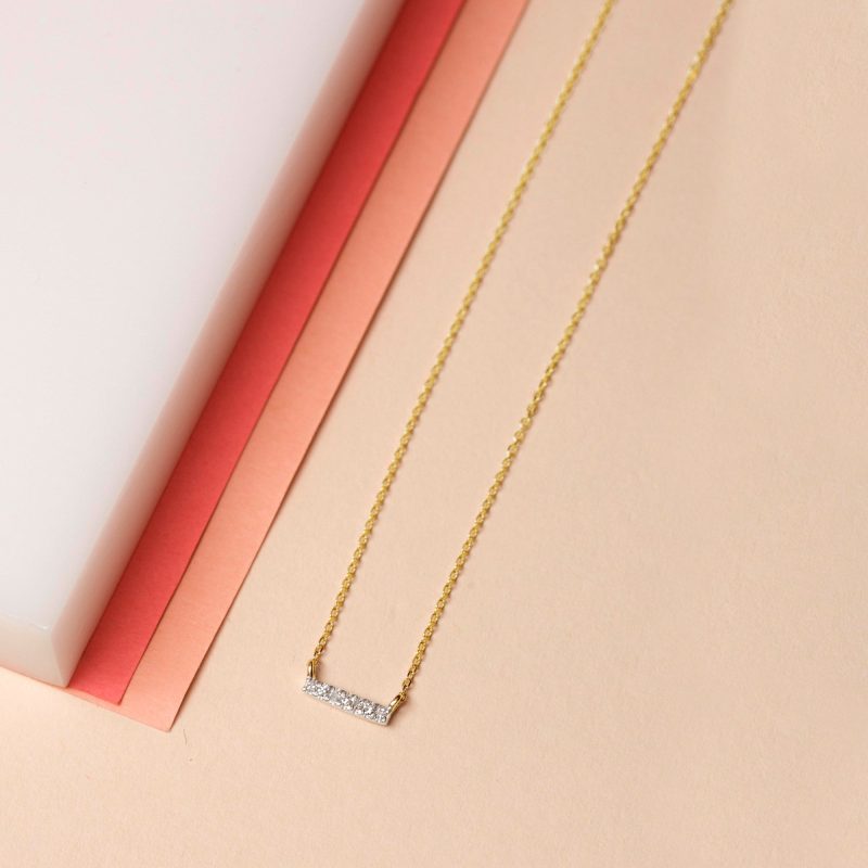 TINY PAVE DIAMOND BAR NECKLACE EDITORIAL