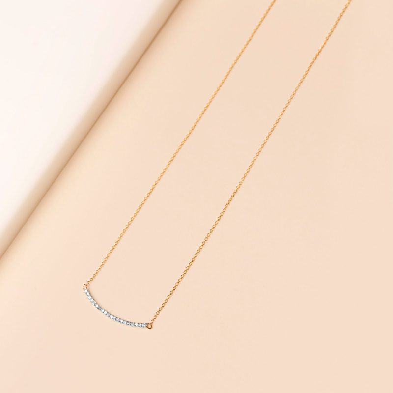 TINY PAVE DIAMOND CURVE BAR NECKLACE EDITORIAL