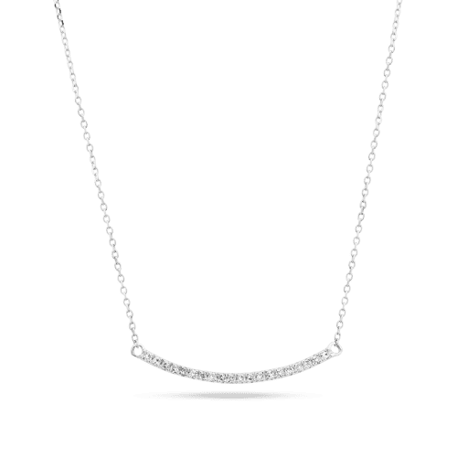 Stone and Strand 10K White Gold Tiny Pave Diamond Curve Bar Necklace Close Up Image