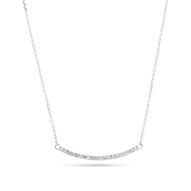 Stone and Strand 10K White Gold Tiny Pave Diamond Curve Bar Necklace Close Up Image