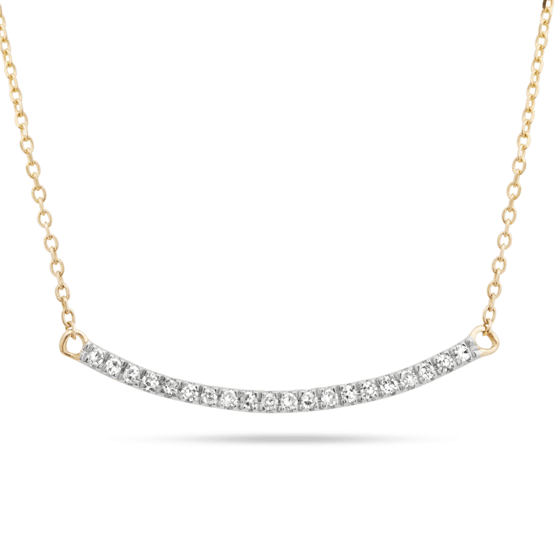 Stone and Strand 10K Yellow Gold Tiny Pave Diamond Curve Bar Necklace Close Up Image