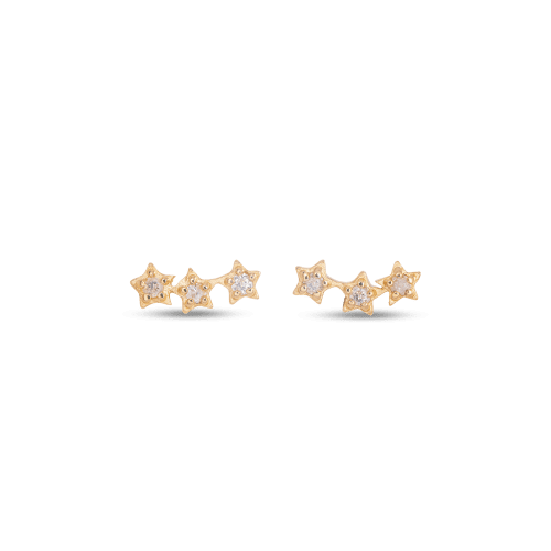 Stone and Strand 14K Yellow Gold Triple Star Diamond Studs Front Image