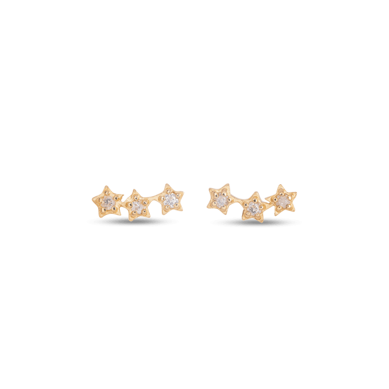 Stone and Strand 14K Yellow Gold Triple Star Diamond Studs Front Image