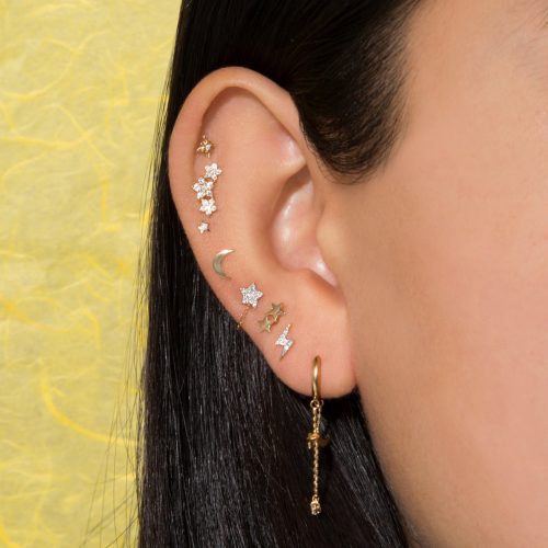 Tri Star Diamond Piercing Earring 1