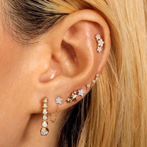 Tri Star Diamond Piercing Earring