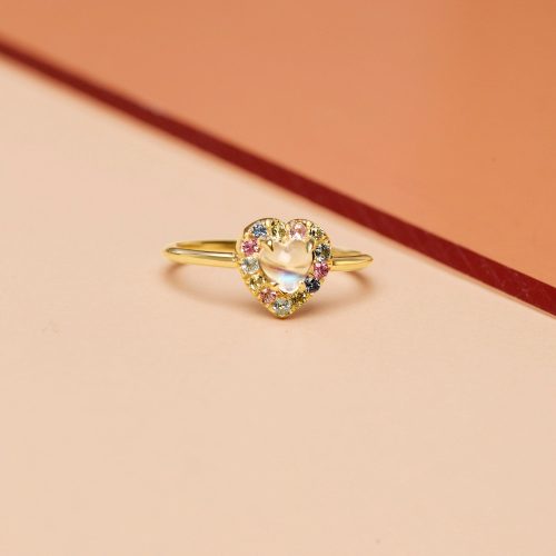 UNICORN RAINBOW MOONSTONE HEART RING EDITORIAL