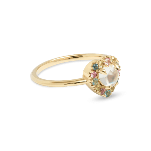 UNICORN RAINBOW MOONSTONE HEART RING SIDE