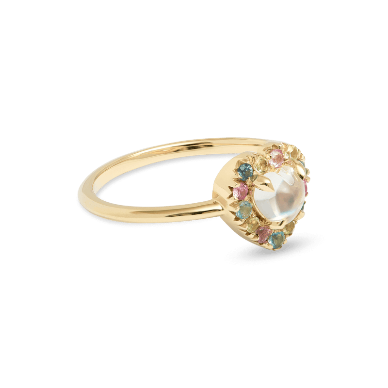 UNICORN RAINBOW MOONSTONE HEART RING SIDE