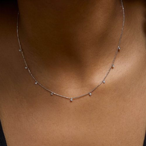 WG TEENY DANGLING DIAMOND BEAD CHAIN NECKLACE ON BODY