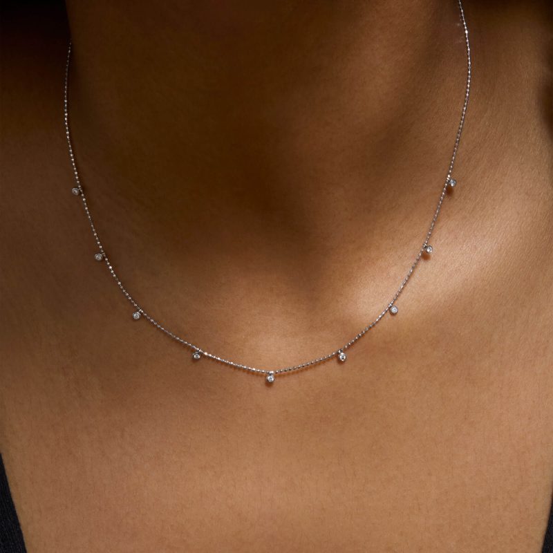 WG TEENY DANGLING DIAMOND BEAD CHAIN NECKLACE ON BODY