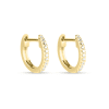 Stone and Strand 10K Yellow Gold Dainty White Diamond Pave Huggie Earrings Front Image