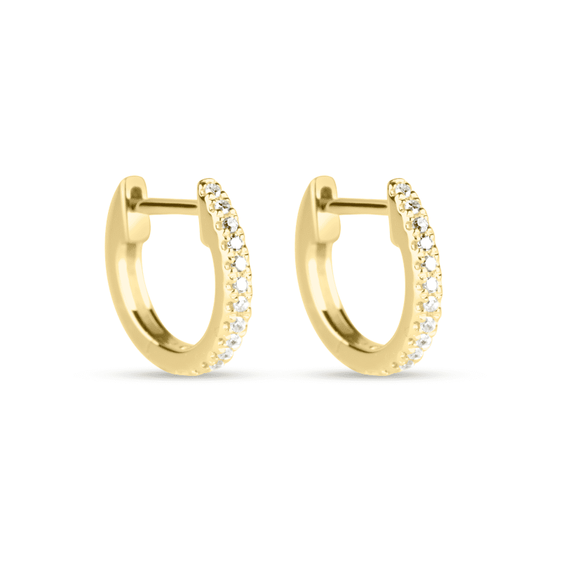 Stone and Strand 10K Yellow Gold Dainty White Diamond Pave Huggie Earrings Front Image