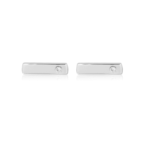 White Gold Medium Bar Stud Earring with Diamond