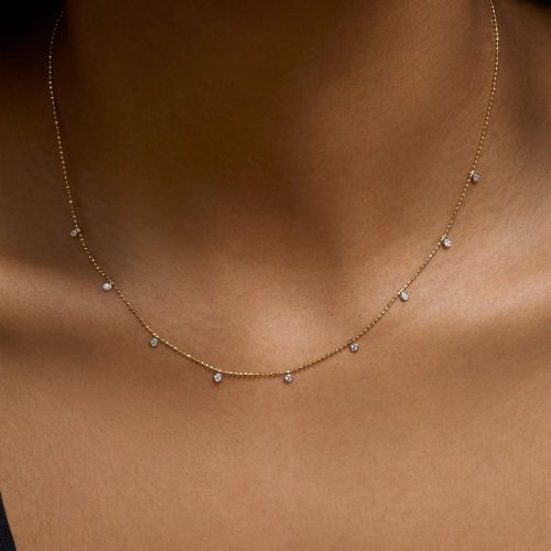 YG TEENY DANGLING DIAMOND BEAD CHAIN NECKLACE ON BODY