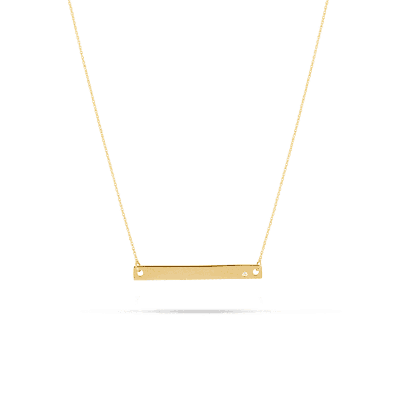 Yellow Gold Medium Horizontal Bar Necklace with Diamond 2