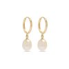 Stone and Strand 14K Yellow Gold Elliptical Pearl Huggies Side Image